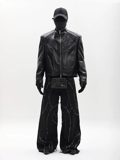 Spine Pleats PU Leather Jacket WN18628