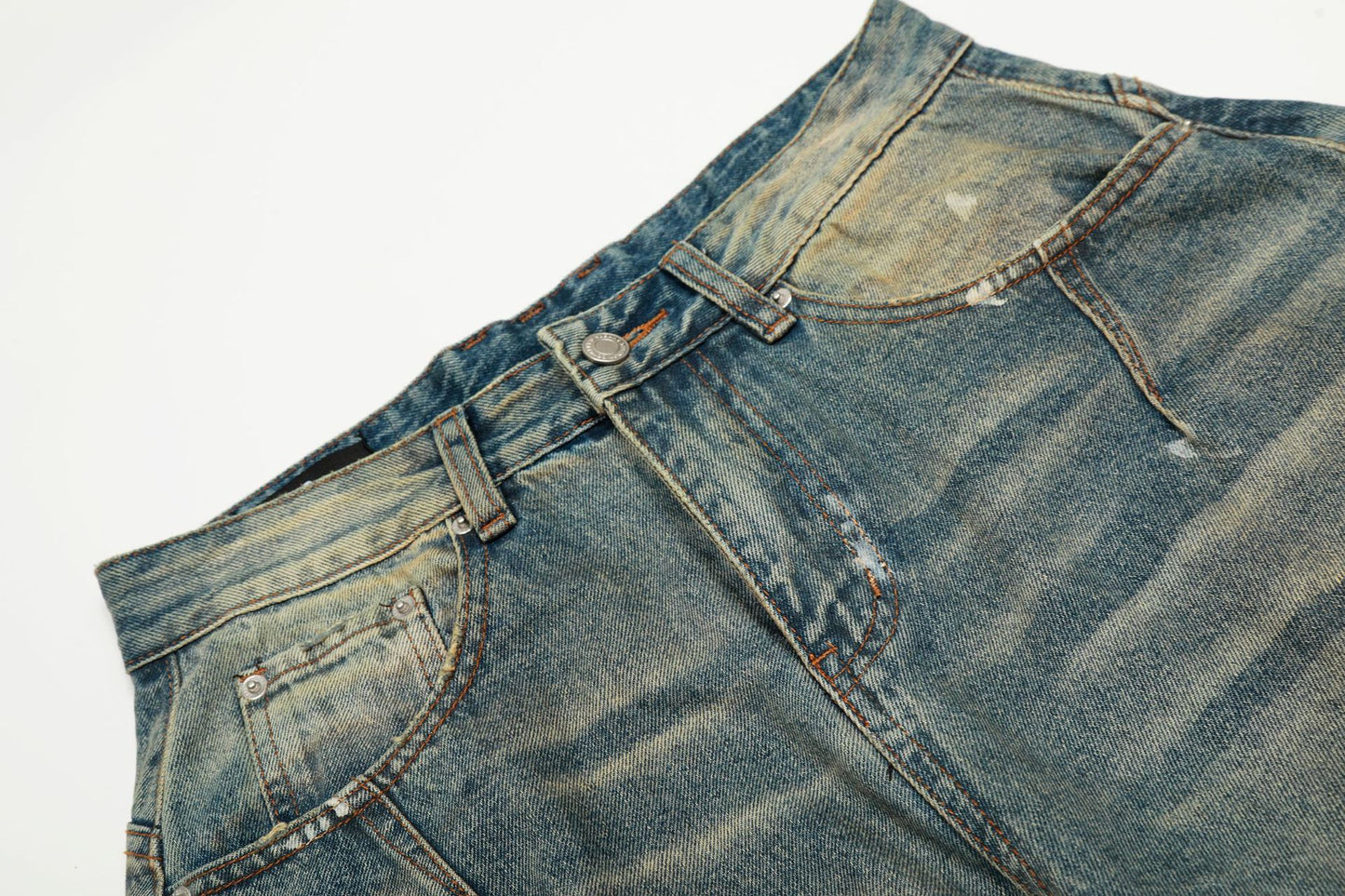 Dirty Washed Curved Wide Leg Denim Jeans WN25914