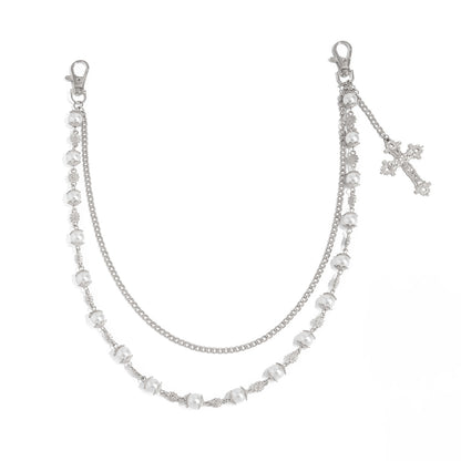 Pearl Beads Flower Cross Pants Chain WN21062