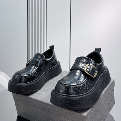 Platform Metal Buckle Round Toe Loafers WN24784