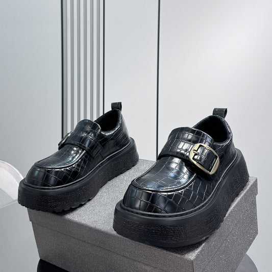Platform Metal Buckle Round Toe Loafers WN24784