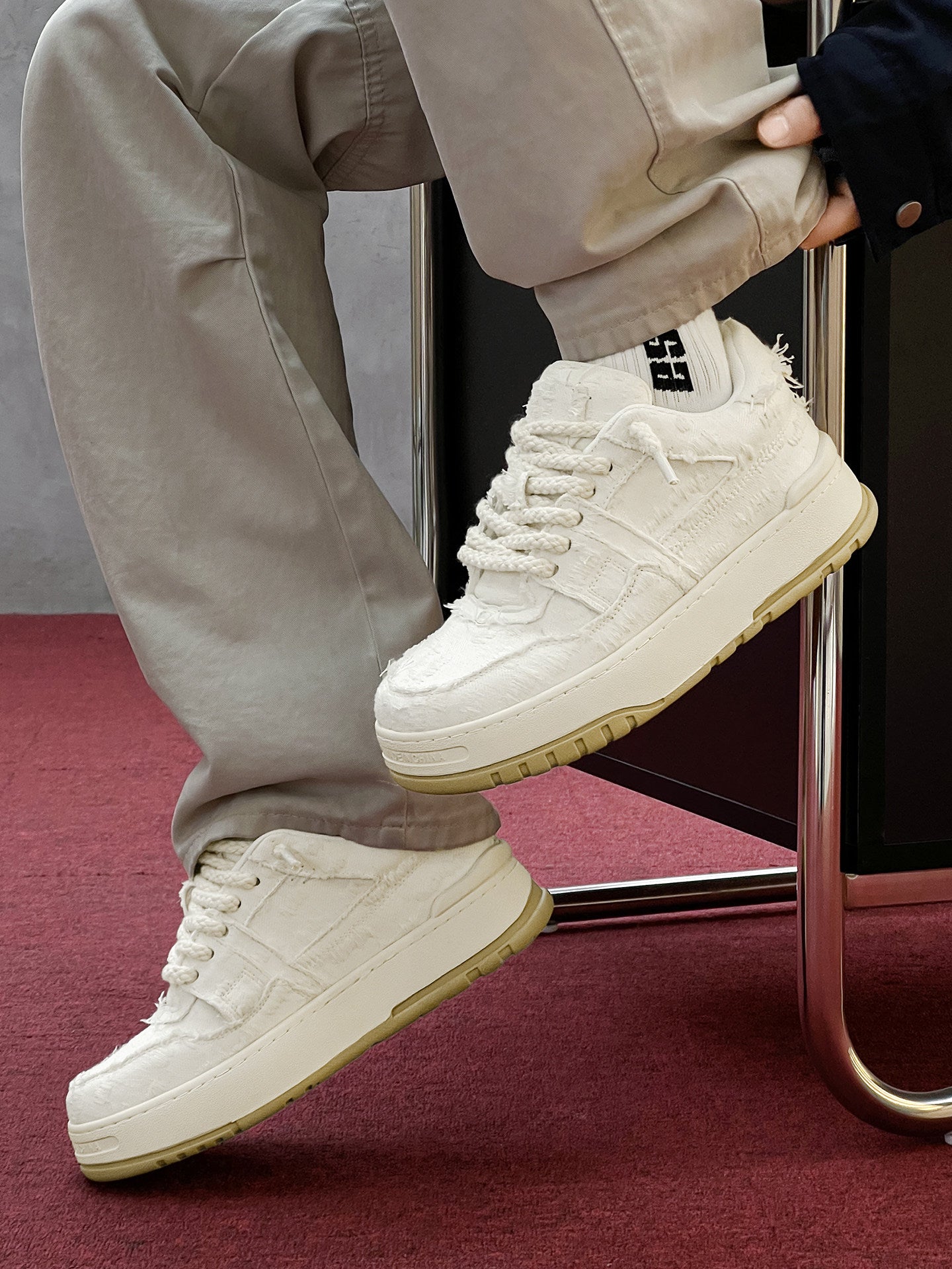 Chunky Textured Platform Lace-Up Sneakers WN24538