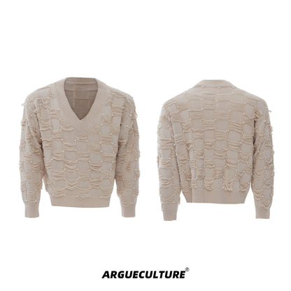 Pearl Beads V-Neck Fringe Knit Sweater WN21222