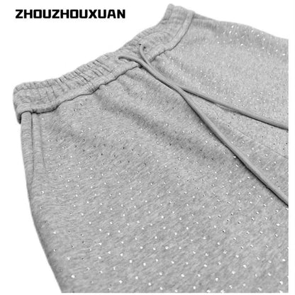 Rhinestone Adjustable Drawstring Sweatpants WN20710