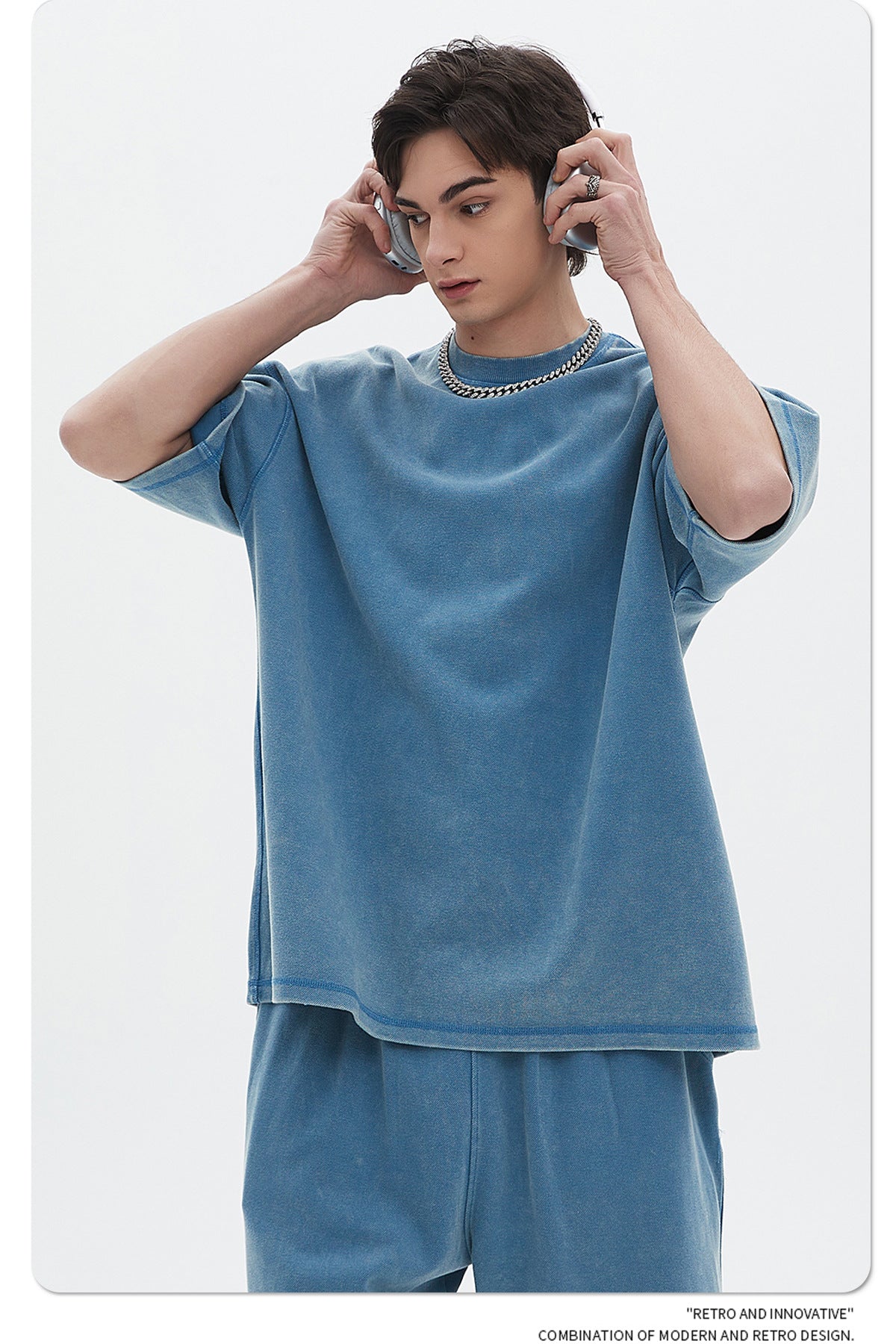 Oversize Washed Short-sleeve T-shirt & Washed Short Sweatpants Setup WN6612