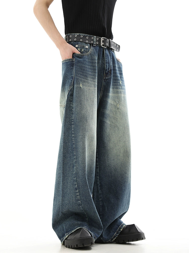 Faded Wide-Leg Straight Denim Jeans WN10266