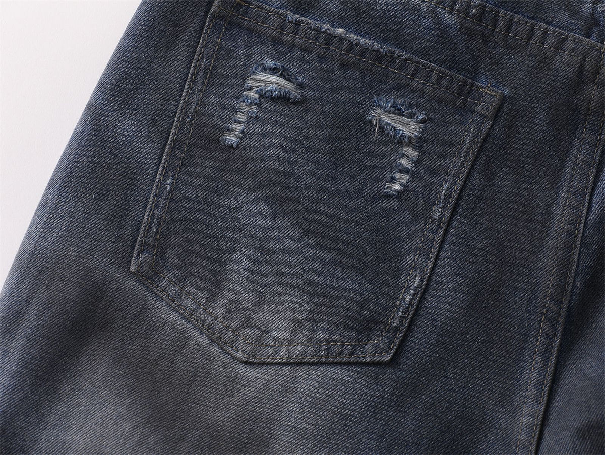 Dirty Dyed Whisker Wide Leg Denim Jeans WN26875