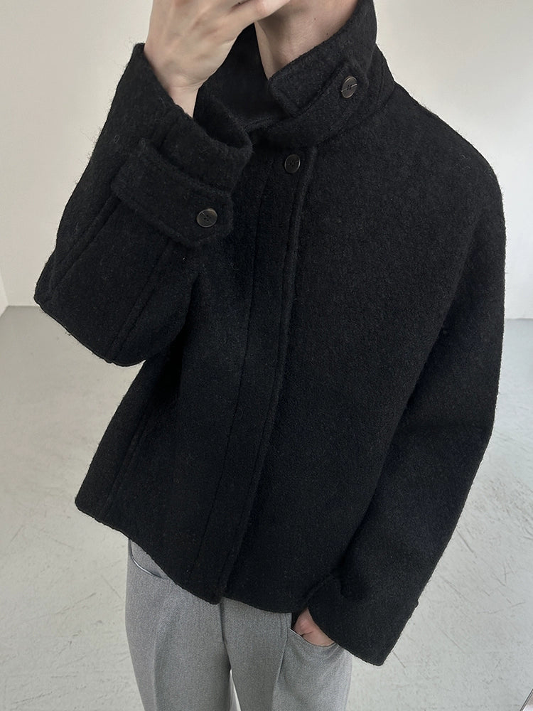 Standing-Collar Short Wool Jacket WN21459