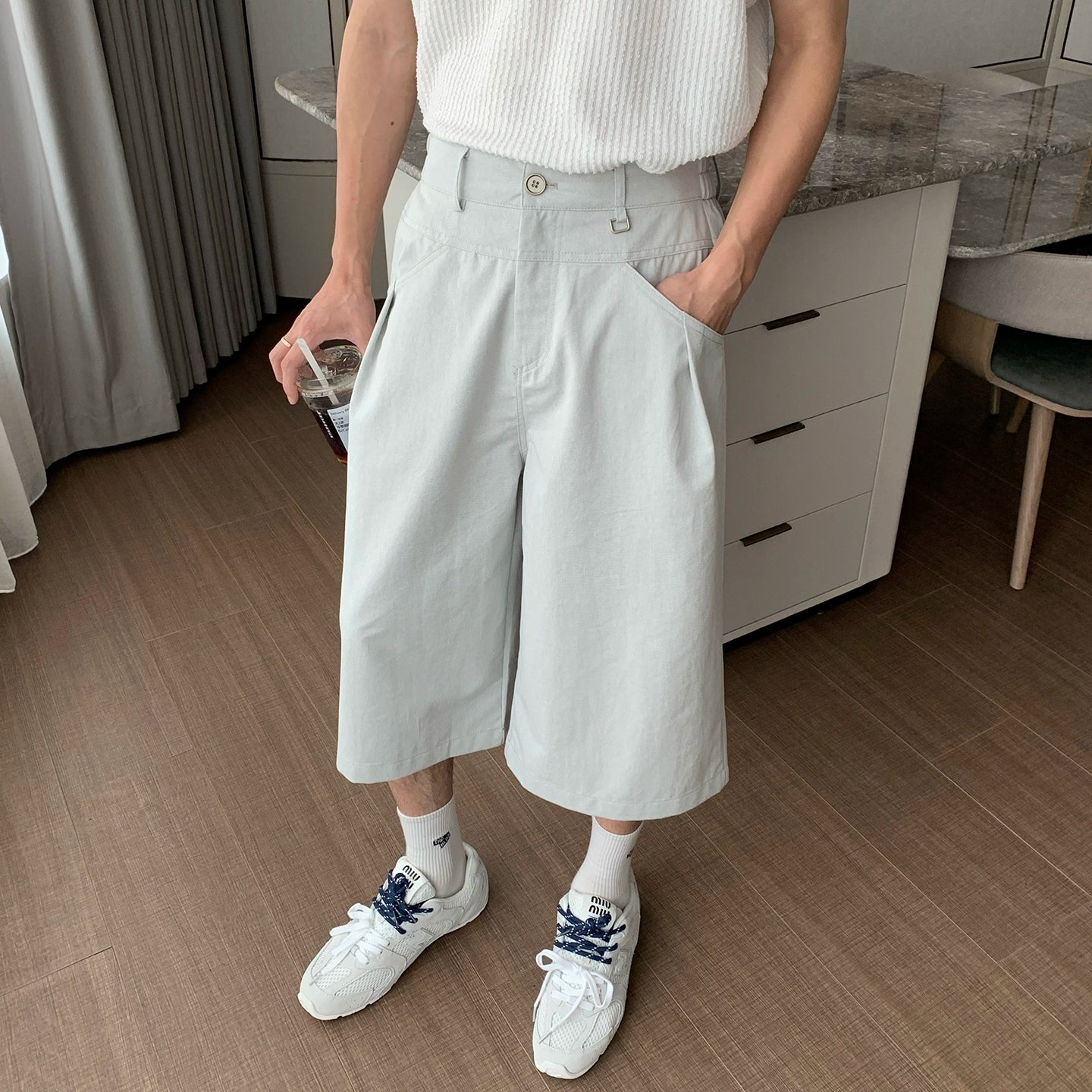 Lightweight Straight Wide Leg Half Pants WN20426