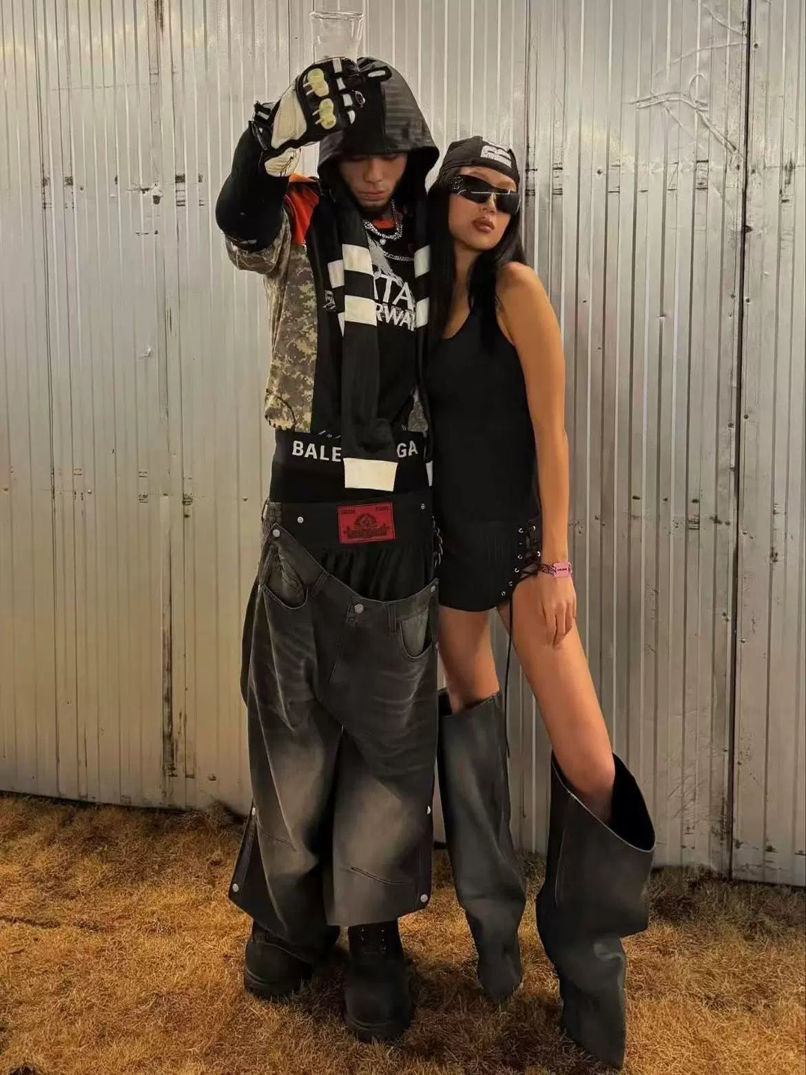 Deconstructed Double Waistband Detachable Denim Jeans WN18095