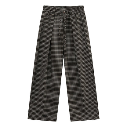 Check Pleats Wide Leg Trousers WN25006