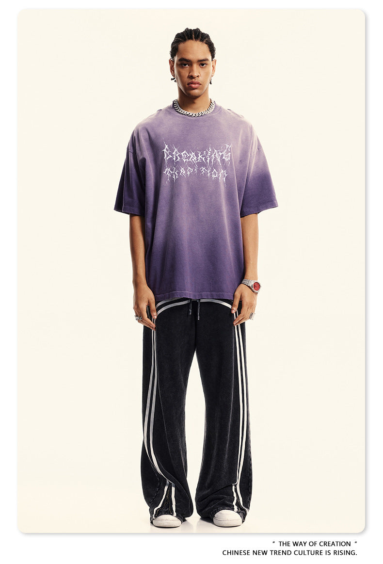 Washed Damage Print Oversize Short-sleeve T-shirt WN6400