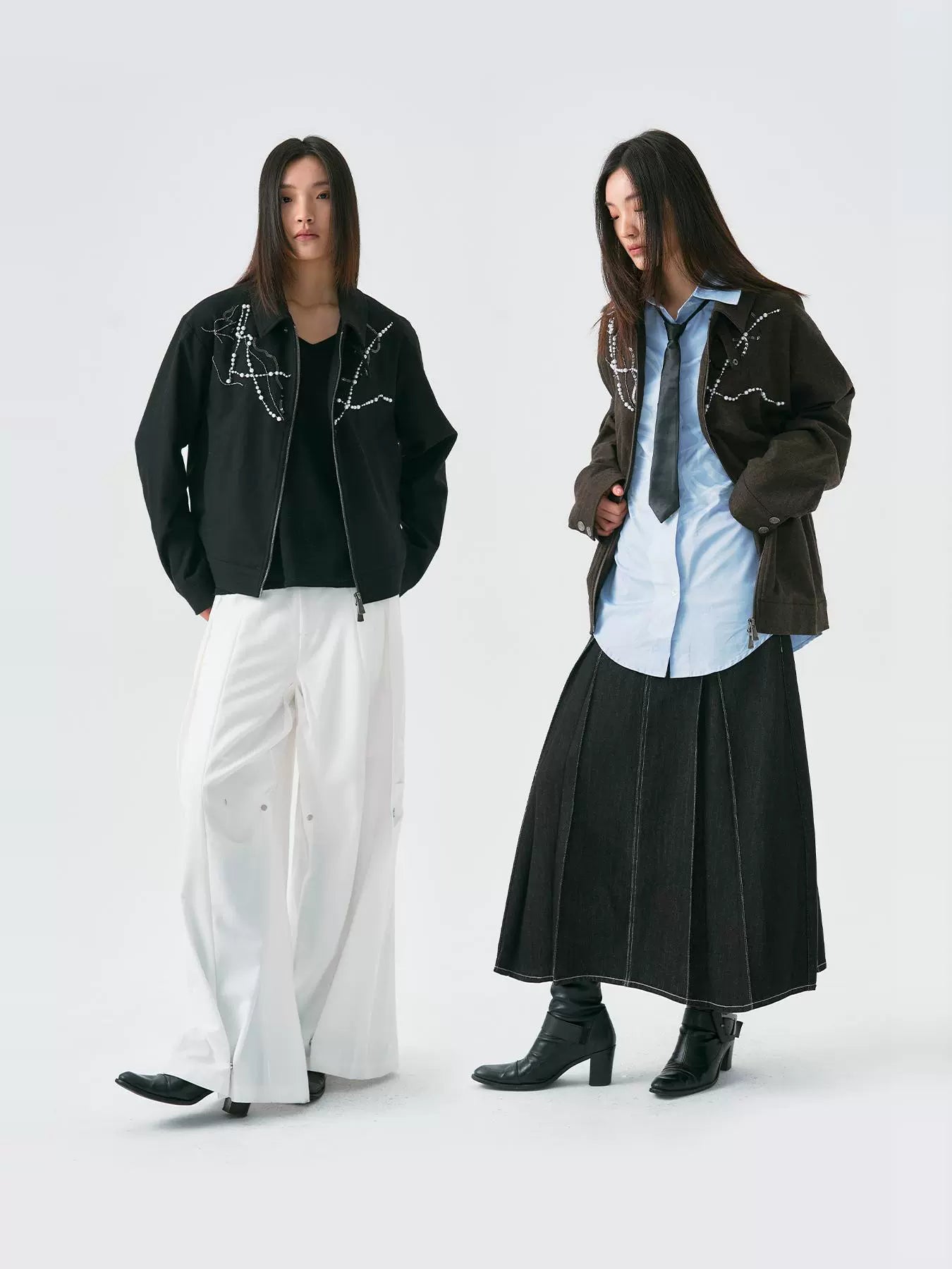 Handcrafted Pearl Chain Harrington Jacket WN18875