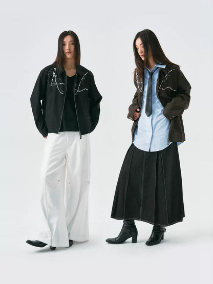 Handcrafted Pearl Chain Harrington Jacket WN18875