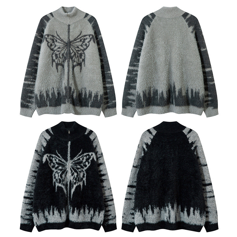 Colorblock Butterfly High-Neck Oversize Knit Cardigan WN11392