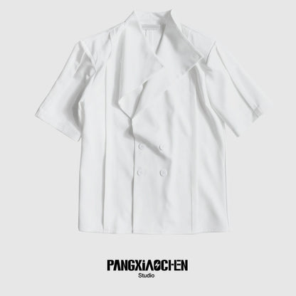 Asymmetrical Double-Breasted Short Sleeve Shirt WN20168