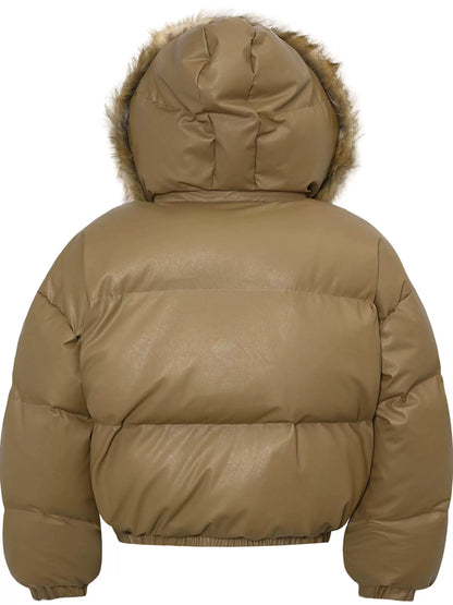 Hooded Fake Fur Plush Padded Jacket WN22191