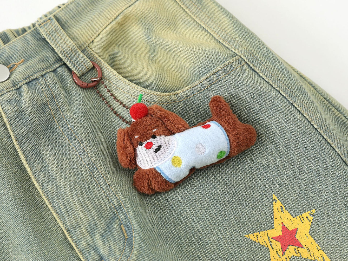 Cartoon Embroidery Wide Leg Denim Jeans WN26969