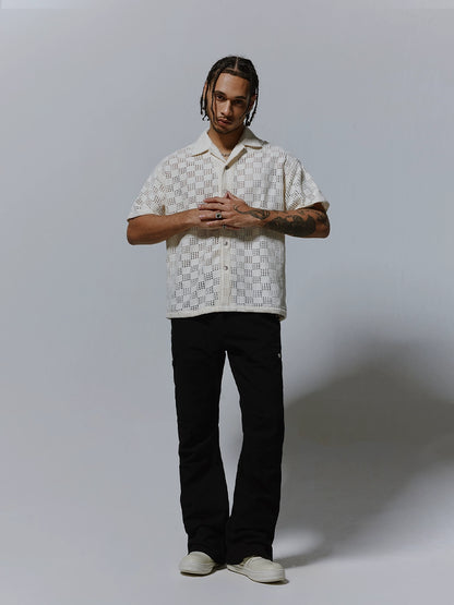 Cutout Cuban-Collar Short Sleeve Shirt WN17477