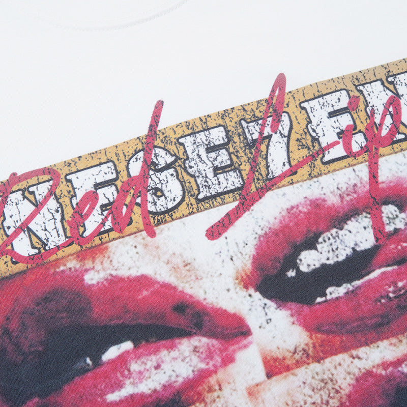 Lips Print Washed Oversize Short Sleeve T-Shirt WN18592