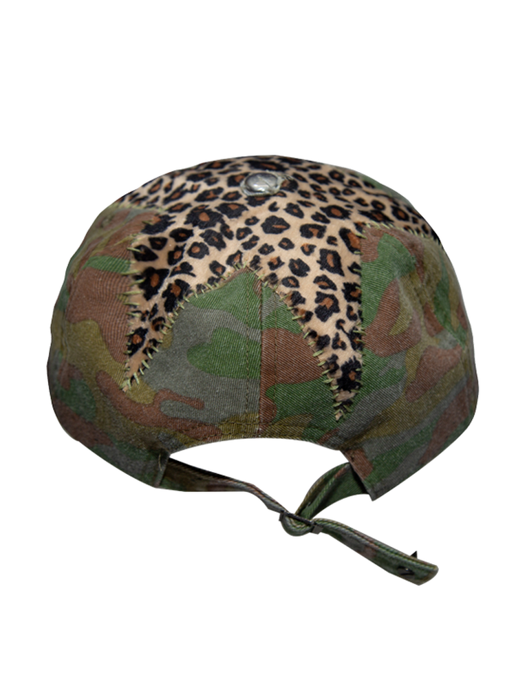 Irregular Brim Leopard Patchwork Damage Cap WN21092
