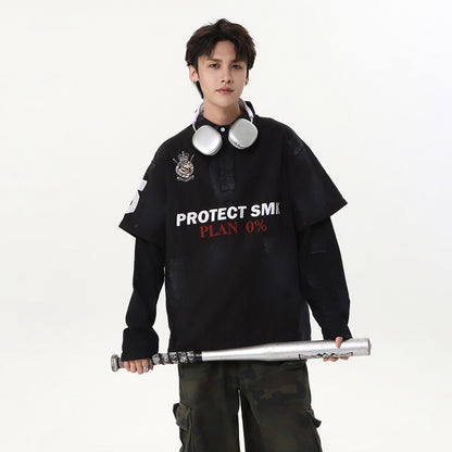 Dirty Washed Fake Layered Long Sleeve T-Shirt WN25805