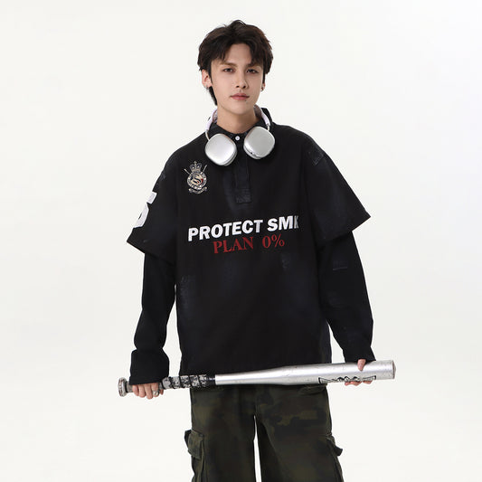 Dirty Washed Fake Layered Long Sleeve T-Shirt WN25805
