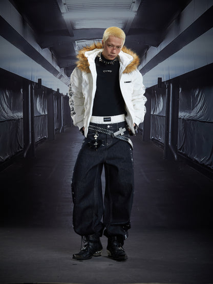 Heavy Craft Bead Curved Denim Jeans WN22854