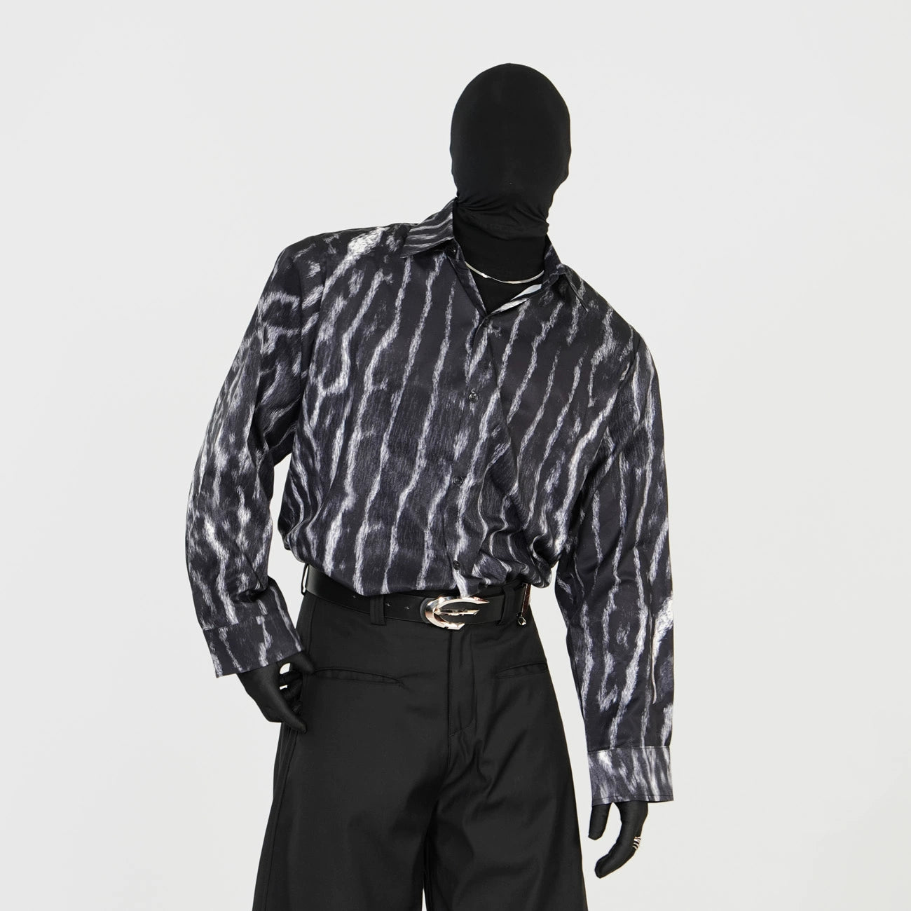 Wrinkle-Resistant Drape Stripe Tie-Dye Leopard Long Sleeve Shirt WN17387