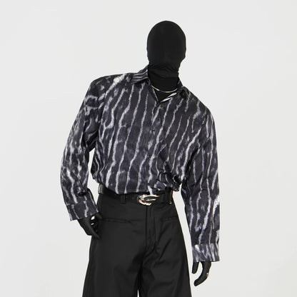 Wrinkle-Resistant Drape Stripe Tie-Dye Leopard Long Sleeve Shirt WN17387