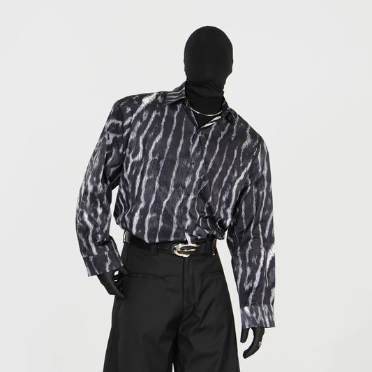 Wrinkle-Resistant Drape Stripe Tie-Dye Leopard Long Sleeve Shirt WN17387