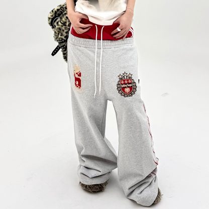 Double Waist Wide Leg Badge Sweatpants WN26653