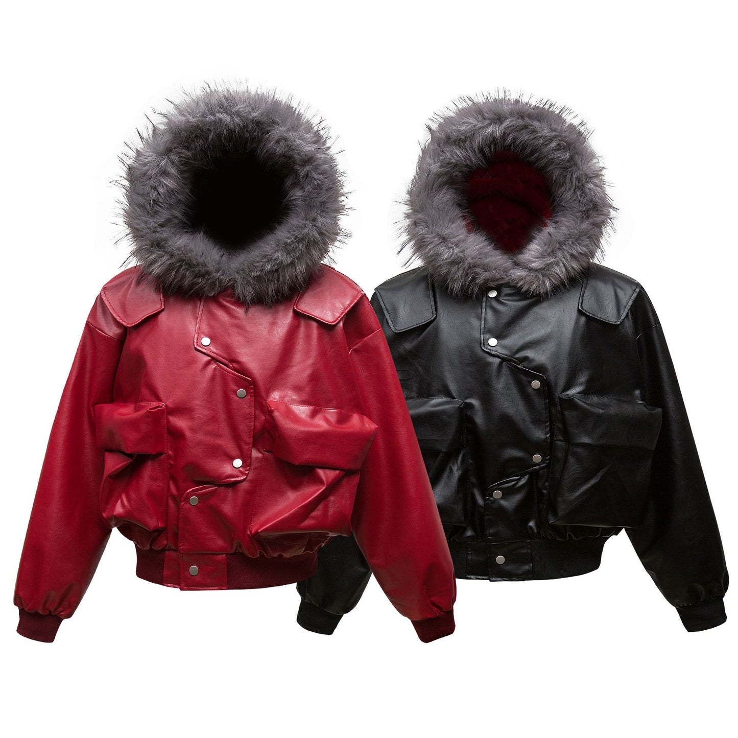 Tactical PU Leather Fur Collar Padded Jacket WN11332