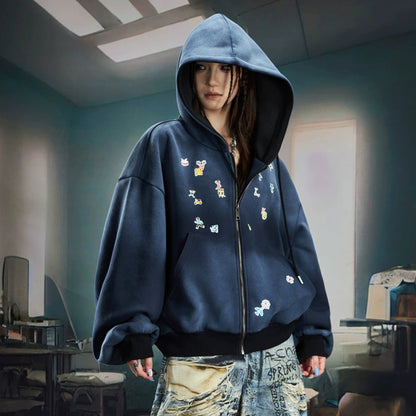 Washed Oversize Zipper Hoodie WN20580