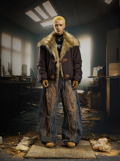 Deconstruction Raw Edge Wide Leg Curved Leg Denim Jeans WN22779