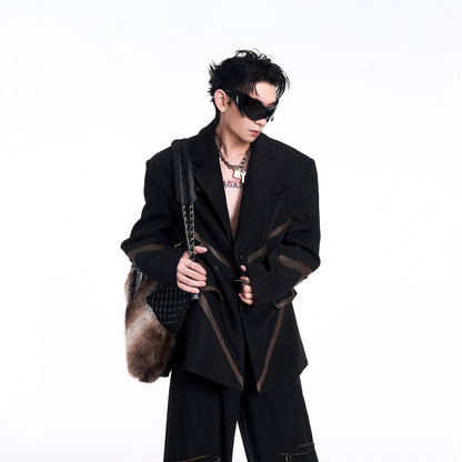 Leather Mix Oversize Double Jacket & Wide Leg Cargo Trousers Setup WN10230