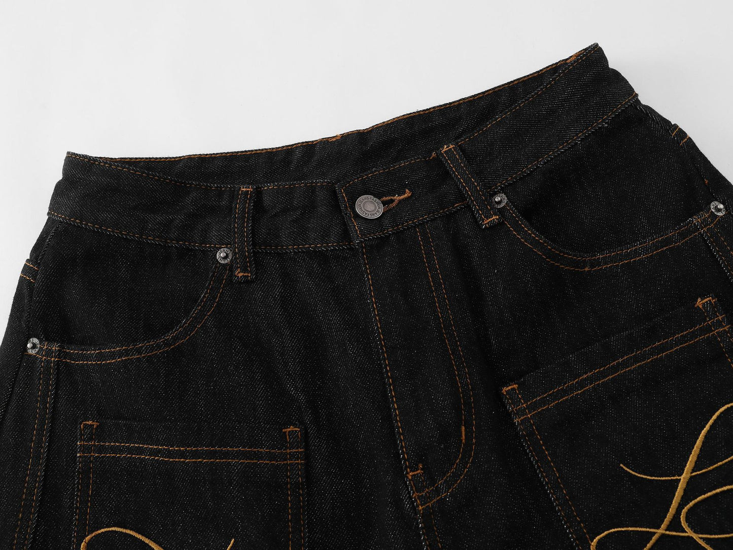 Embroidery Wide Leg Half Denim Jeans Pants WN26089