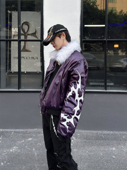 Glossy Fur Collar Oversize Puffer Jacket WN23007