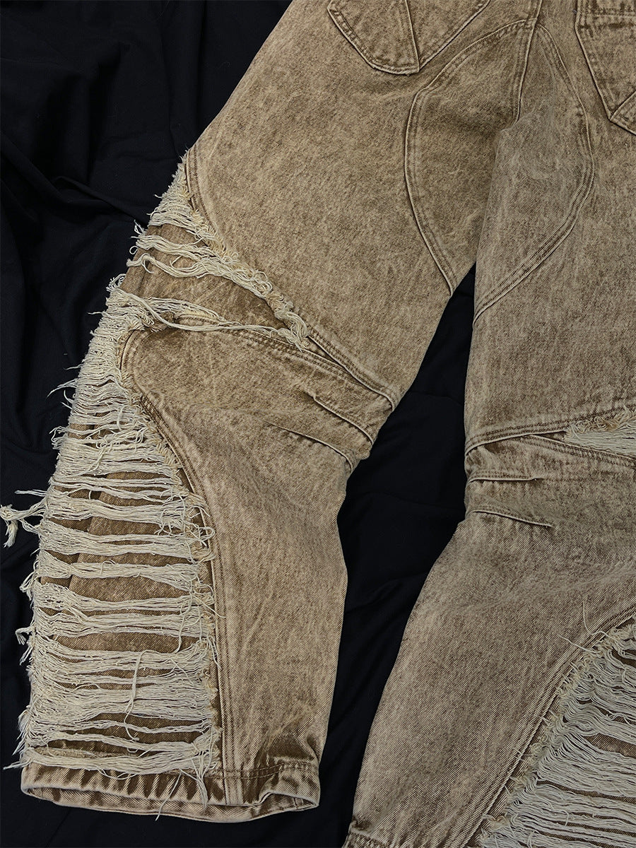 Damage Panel Wide Leg Denim Jeans WN23104