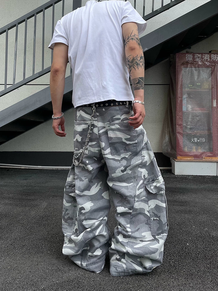 Multi-Pocket Camouflage Wide Leg Cargo Pants WN18830