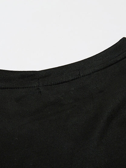 Suede Letter Print Short Sleeve T-Shirt WN25619