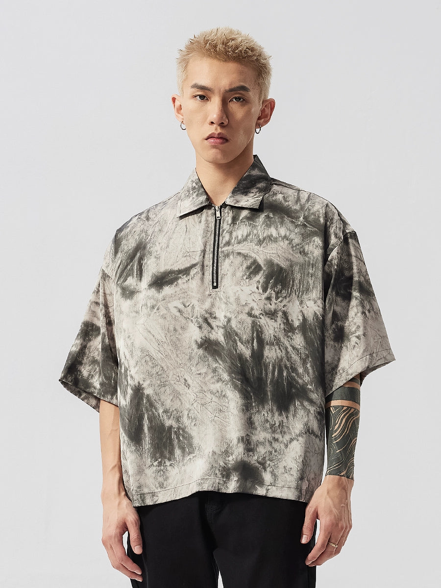 Tie-Dye Ink Design Half Zipper Polo Shirt WN17487