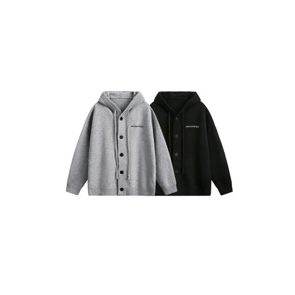 Letter Embroidery Hooded Knit Cardigan WN28125