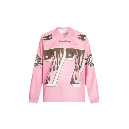 Flame Number 77 Breathable Mesh V-Neck Long Sleeve T-Shirt WN26550