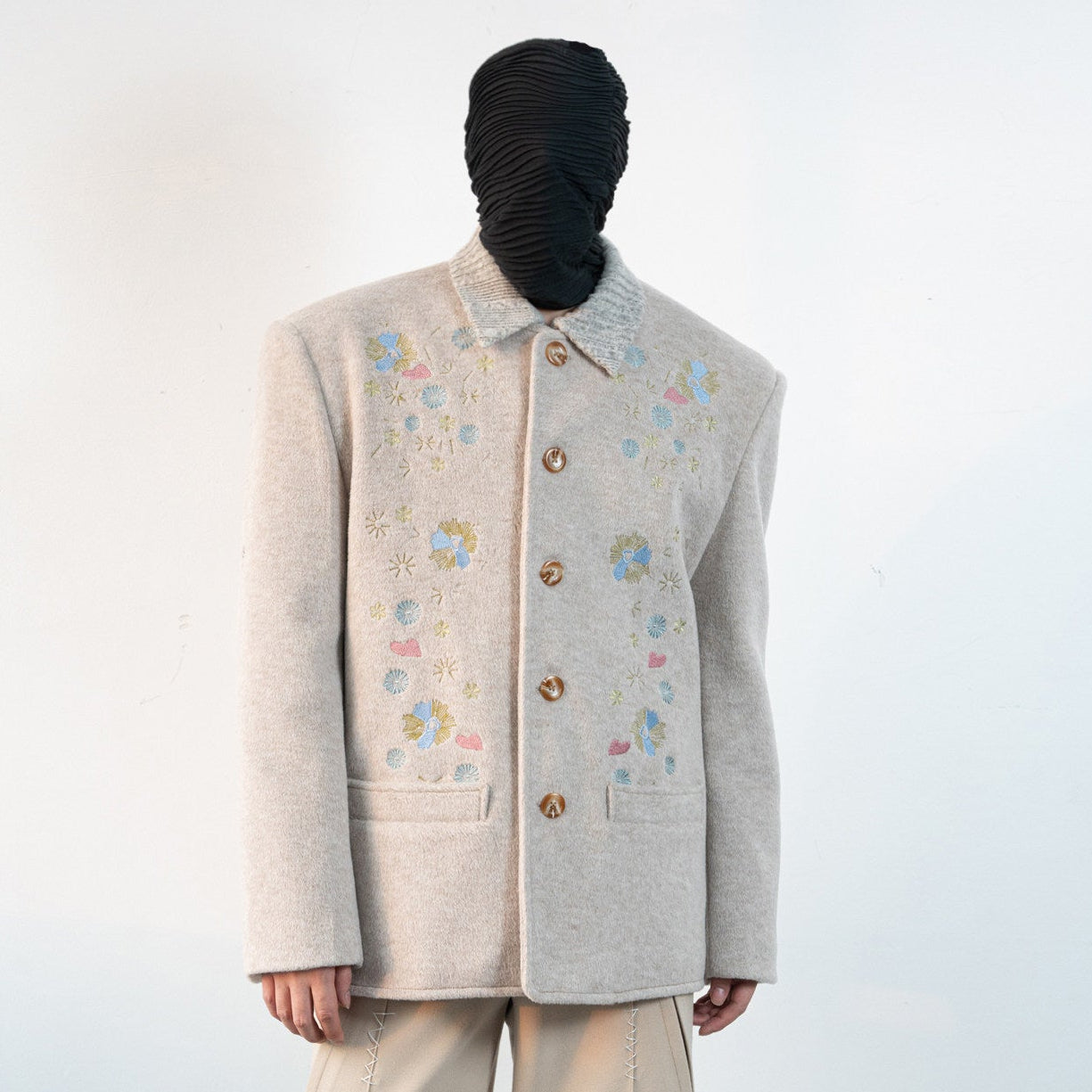 Floral Embroidery Collarless Jacket WN23633