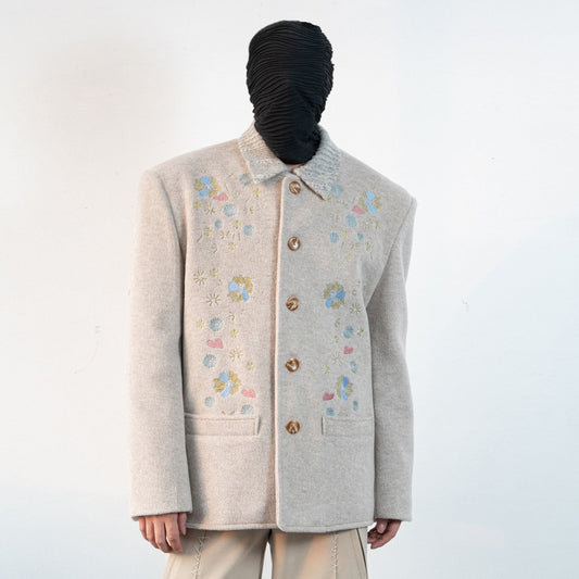 Floral Embroidery Collarless Jacket WN23633