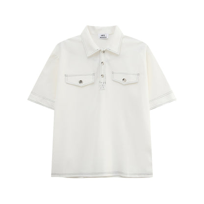 Contrast Stitch Short Sleeve Shirt & Wide Leg Trousers Setup WN24871