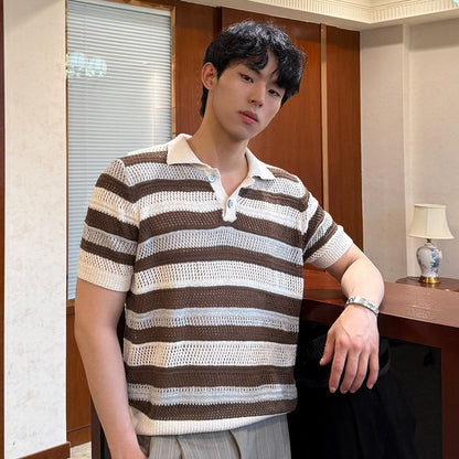 Openwork Border Knit Polo Short Sleeve Shirt WN25020