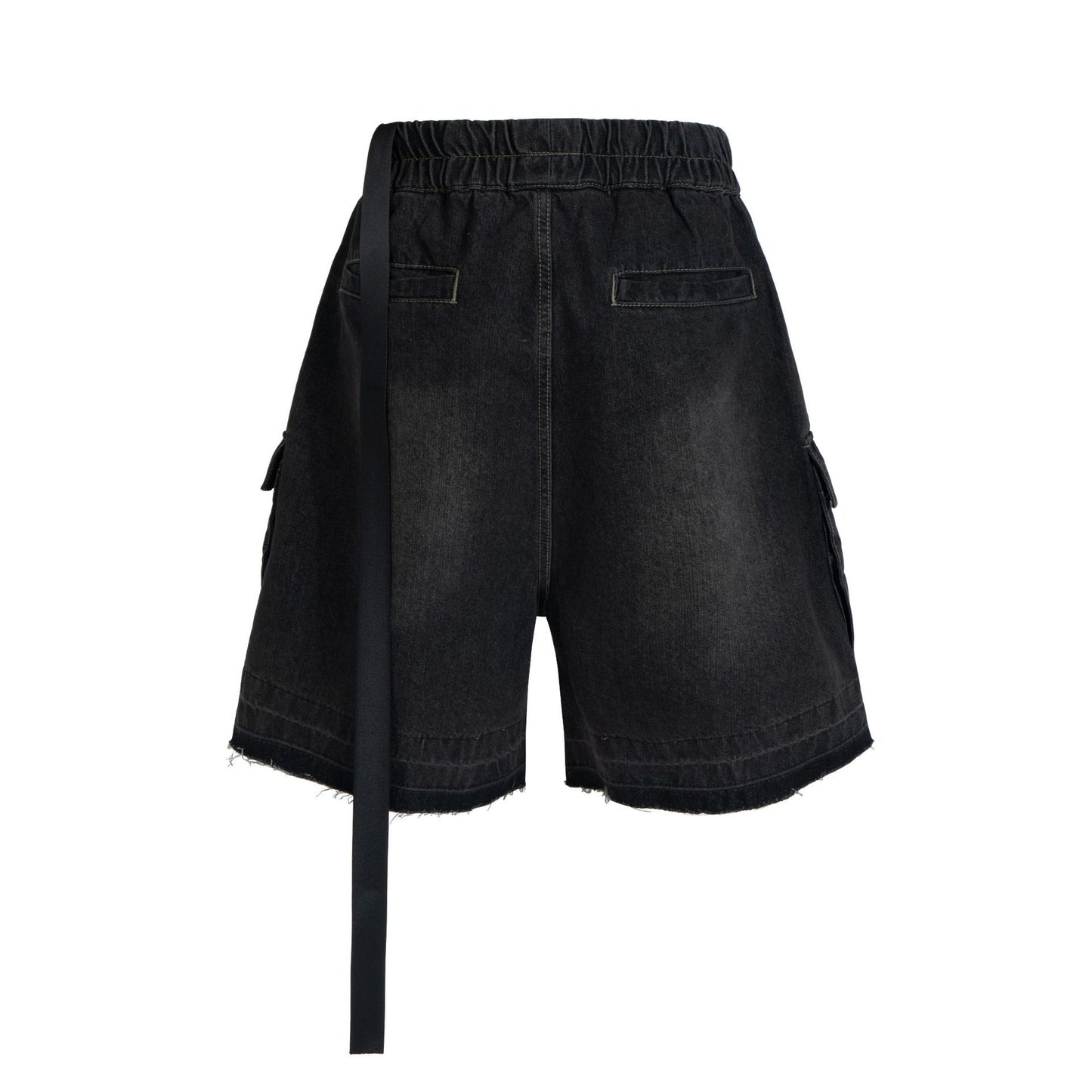 Drawstring Cargo Damage Denim Half Jeans WN25525