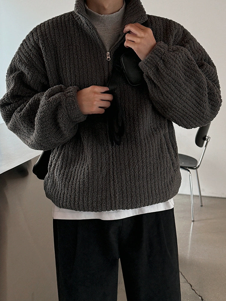 Standing-Collar Oversize Zipper Boa Fleece Jacket WN20232